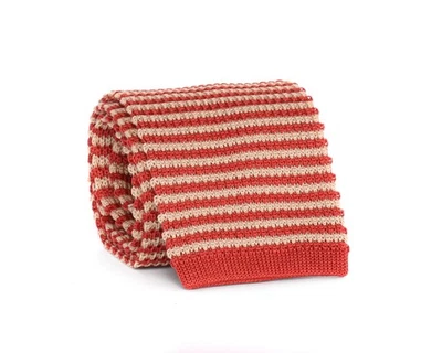 NWT EIDOS Napoli by ISAIA TIE knit coarl beige cotton luxury handmade Italy - Image 1 of 2