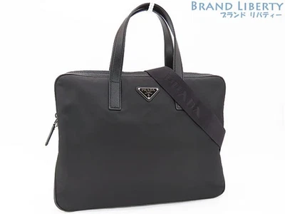 PRADA Re-Nylon Cuero Saffiano Maletín Bolso de Negocios Bolso de Mano NEGRO Foto 1 de 4