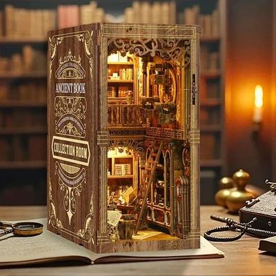 MARKENLOS DIY Book Nook Kit LED 3D Holzpuzzles Booknook Bücherregal Miniaturhaus Geschenk