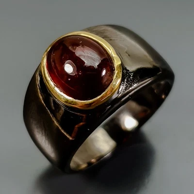 Anel vintage natural de hessonita prata esterlina 925 tamanho 6,5/R421558 - Imagem 1 de 4