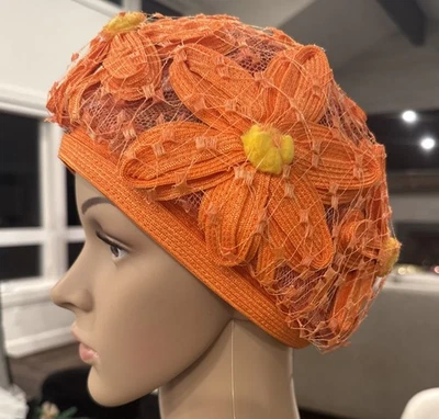 De Colección CHRISTIAN DIOR Chapeau Sombrero Naranja Amarillo Margarita Floral Foto 1 de 4