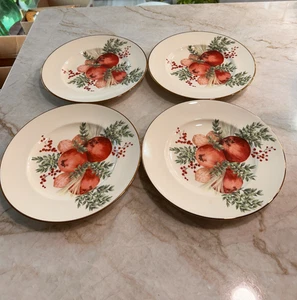 4 Lenox Williamsburg Boxwood & Pine Luncheon Plates-Pomegranate-2 SETS AVAIL- RL - Picture 1 of 5