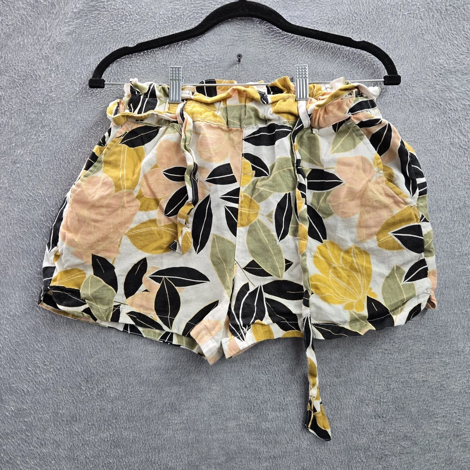 Pantalones Cortos Mujer Rachel Zoe S Amarillo Lino Floral Cottagecore Cordón 2.5" Entrepierna Foto 1 de 4