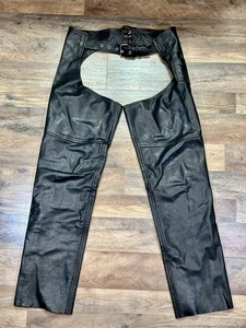 Black Leather Motorcycle Chaps American Top Size L Genuine Leather Biker - Bild 1 von 21