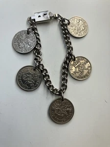 Vintage Solid Sterling Silver 925 Lucky Sixpence Coins Panel Bracelet - Picture 1 of 8