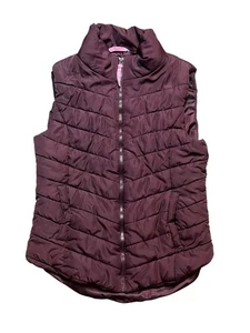 Aeropostale Women's Size Medium Full Zip Puffer Vest Maroon Slash Pockets - Picture 1 of 7