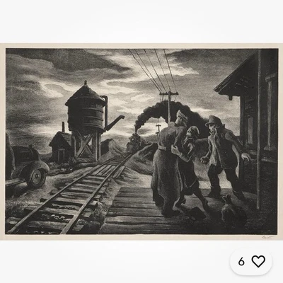 Litografía firmada Thomas Hart Benton “Morning Train Farewell” enmarañada y enmarcada Foto 1 de 4