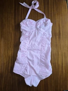 Vintage 1940s 1950s Pink Gingham Bathing Swimming Playsuit Med Pin-up Barbie - Picture 1 of 12