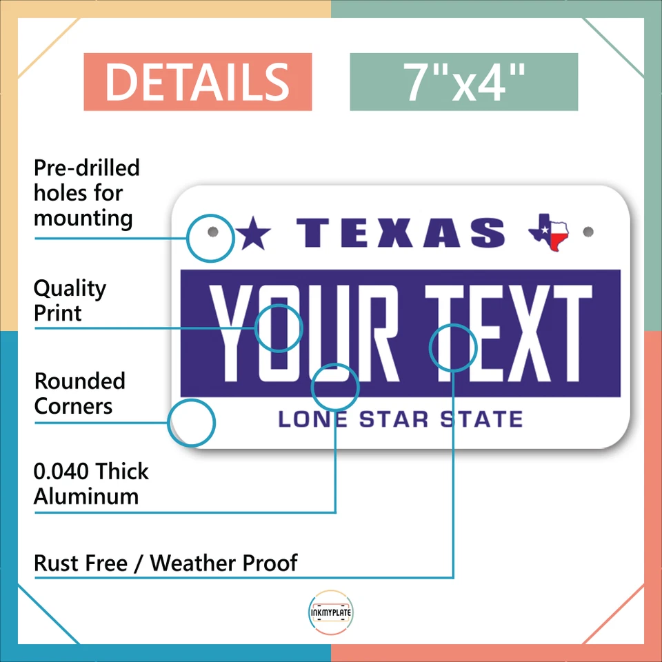 Mini placas de estado personalizadas | Los 50 estados | 4x2 - 6x3 | placas de identificación para bicicleta Foto 1 de 2