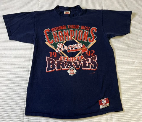 1992 Vintage Atlanta Braves Champions Shirt Adult XL Blue Nutmeg Mills Mens MLB Cover