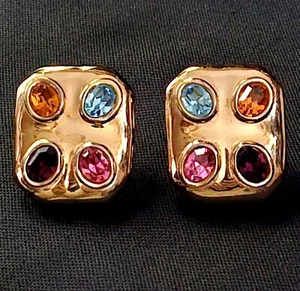 MCM Gripoix Designer Clip On Earrings Cabochon Bevel Set Gold Tone Runway EUC - Picture 1 of 11