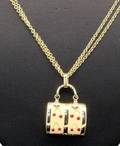 Milrose Estate Sale 14k Gold Enamel Lock Pendant Necklace Fine Jewelry Women US - Picture 1 of 5