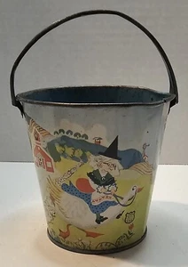 Cubo de arena J Chein litográfico cubo madre ganso María pequeño cordero rima infantil - Imagen 1 de 6