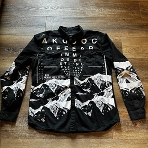 AKOO Shirt Mens XL Graphic No Beast Dies Alone Black White Front Button Down - Picture 1 of 7
