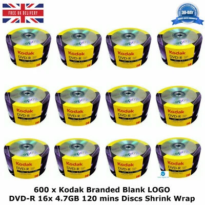 600 x Kodak Branded Blank LOGO DVD-R 16x Speed 4.7GB 120min Discs in Shrink Wrap - Image 1 of 4