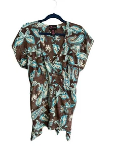Damen Torrid Größe 1 XL Pullover Kurzarm Bluse braun & türkis - Bild 1 von 5