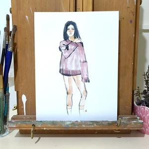 Original Watercolor Painting "I'm so done" GenZ Fashion illustration 9x12 Jake J - Picture 1 of 8
