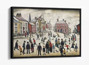 LS LOWRY, PEOPLE STANDING ABOUT -FLOAT EFFECT CANVAS WALL ART PIC PRINT- BEIGE - Picture 1 of 12