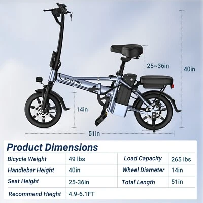 AOVOPRO Foldable Electric Bike 500W Motor 14" Tires 22mph 21Mile Range 48V - Image 1 of 4
