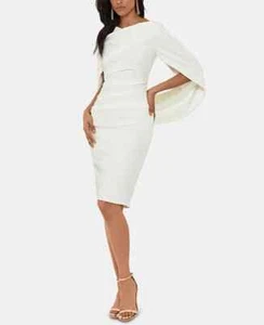 $219 Betsy & Adam Caped Sheath Dress, White, 14W - Picture 1 of 6
