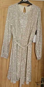 Nwt gold lined sequin belted midi dress size 22 Party black tie event - Picture 1 of 9