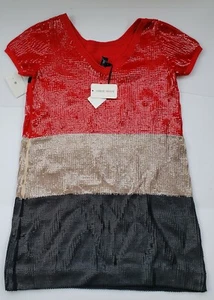 $ 895 Designer seltene ARMANI JEANS dreifarbig Paillettenpullover Bluse Kleid - Bild 1 von 8