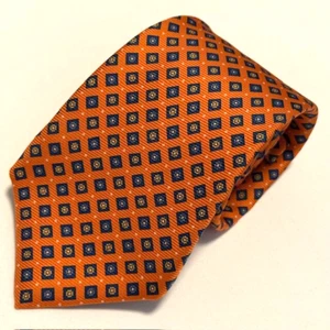 Kiton Napoli Tie 7 Fold Stunning Orange Geometric Floral Luxury Eye Catching - Imagen 1 de 23