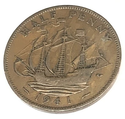 # C4917 MONEDA DE GRAN BRETAÑA, MEDIO CENTAVO 1941 Foto 1 de 2