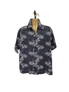 JOSEPH FEISS Blue Cream Damask Silk Shirt Mens XL Travel Cruise Vacation Luxury - Picture 1 of 7