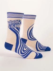 Blue Q Mens Crew Socks What A Guy Size 7-12 Blue and Cream - Picture 1 of 1