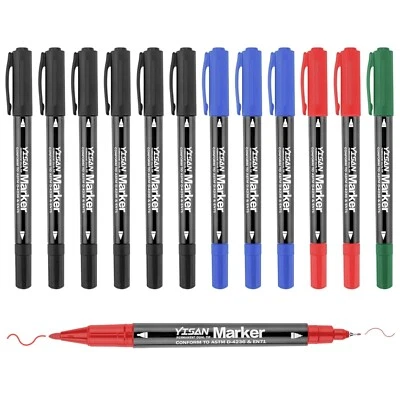 Permanent Marker Permanentstift Dünn Schwarz mit feiner Doppelspitze,12 YISAN - Bild 1 von 2