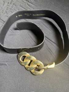 Jos A Bank Gold Buckle Black Made in USA Woman's Sz M - Picture 1 of 6