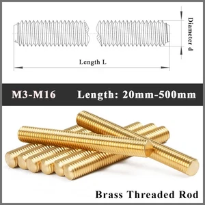 M3-M16 Brass Threaded Rod Bar Studding Studs Bolts Fastener Length 20mm-500mm - Picture 1 of 150