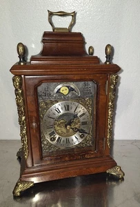 FINE WARMINK WUBA CHIME WITH MOON-PHASE 8DAY BRACKET WALNUT MANTEL CLOCK WORKING - Picture 1 of 15
