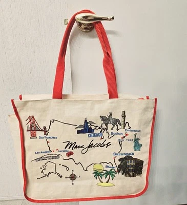 Marc Jacobs Woven Raffia Beach Tote Bag Red Handles Summer Handbag - Image 1 of 4