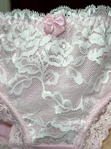 Vintage Baby Pink Soft Cotton Panty Nylon Lace Brief Sissy Bikini Sz.5 Hip34~37" - Picture 1 of 20