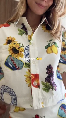 H&M Linen Blend Printed Lemon Orange Floral Shirt Multicoloured Size S Small New - Image 1 of 4