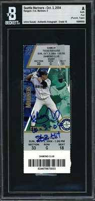 Ichiro Suzuki Signed 10/3/04 Ticket Mariners Sig 10 262 Hit MLB Record Beckett - Image 1 of 4