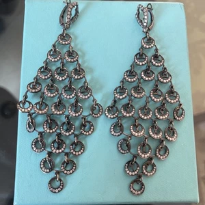 Loree Rodkin Circle 18 K Rhodium Over White Gold Diamond Chandelier Earrings - Picture 1 of 3