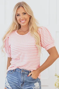 Dylan Stripe Textured Puff Sleeve Top - Picture 1 of 5
