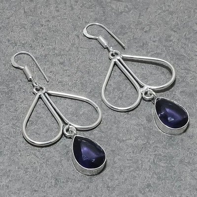 Faceted African Amethyst Pear Gemstone Drop Dangle Earrings Jewelry 2.2" SR 5083 - Image 1 of 4