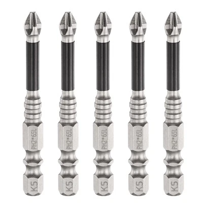 5pcs Anti Slip Magnetic Phillips Screwdriver Bit PH2 1/4" Hex Shank 2.6" Long - Imagem 1 de 4