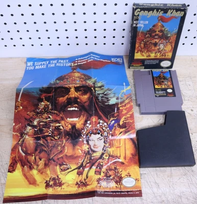 NICE USED GENGHIS KHAN NINTENDO SYSTEM NES VIDEO GAME BOX 1989 KOEI W/ POSTER US - Image 1 of 4