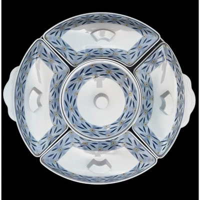 Bandeja vegetariana de fiesta dividida de melamina Temptations 11 piezas con tapas azul del viejo mundo Foto 1 de 4