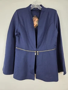 Chaqueta Iman Mujer Pequeña Azul Marino Convertible Dorado Cremallera Elastizada Blazer Abierto - Imagen 1 de 16