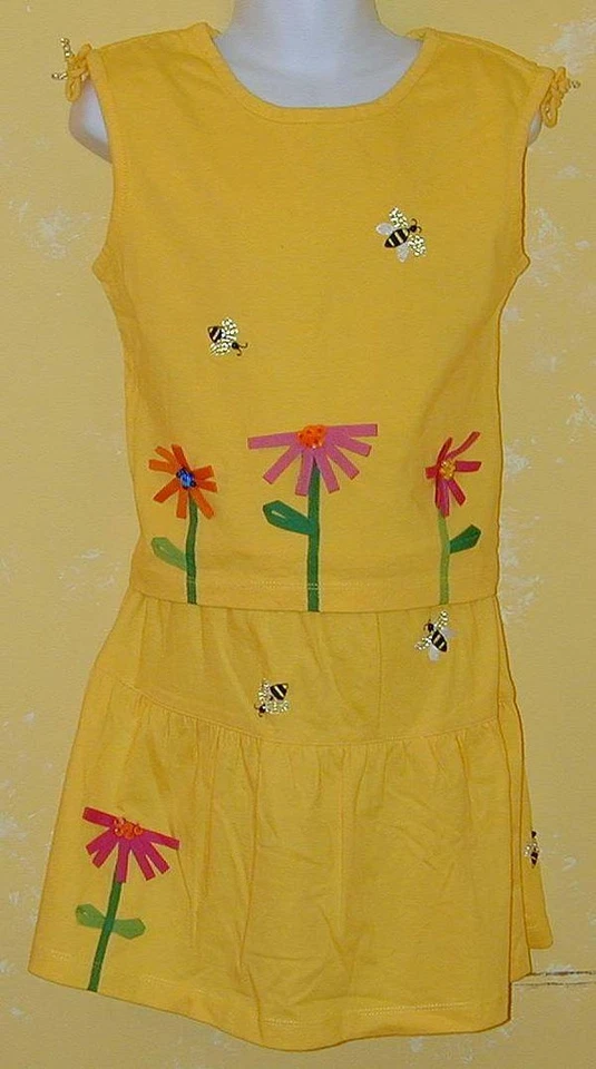 NUEVO CON ETIQUETAS MICHAEL SIMON Amarillo Cuentas Abeja Grosgrain Cinta Flor Camiseta Falda Conjunto de 2 piezas 6 Foto 1 de 1