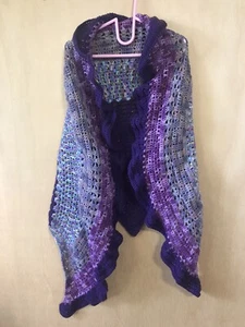 Hand Made Wing Shawl Wrap Blanket Purple Crochet Designer USA OOAK Hippie - Picture 1 of 5