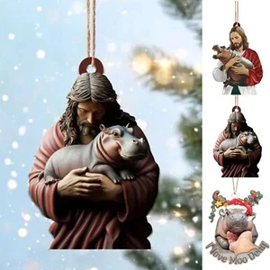 1x Christmas Ornament Jesus Hippopotamus 2d Christmas Acrylic Hanging Decoration - Picture 1 of 15