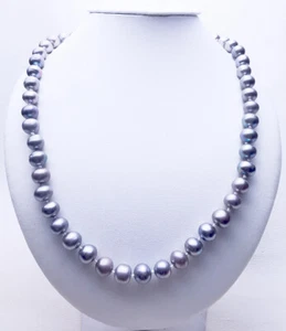 9-10mm Gris Plano Redondo Cultivado Perla Agua Dulce Collar 19"" Joyería Suministro - Imagen 1 de 11
