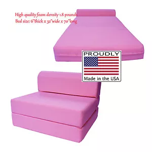 Pink 6 x 32 x 70 Sleeper Chair Folding Foam Beds, High Density Foam Sofa Bed - Picture 1 of 3